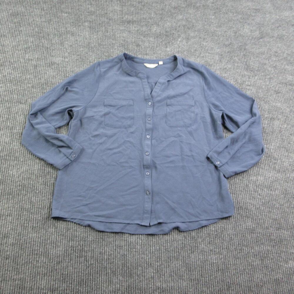 Coral Bay Shirt Womens XL Blue Tunic V-Neck Button-Up 3/4 Sleeve Lightweight